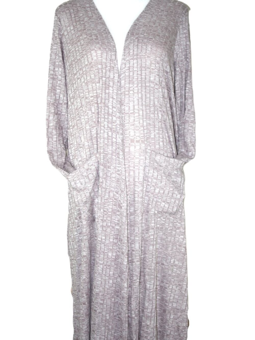 LuLaRoe Sarah Large Knit Ribbed Long Cardigan Brown Tan White